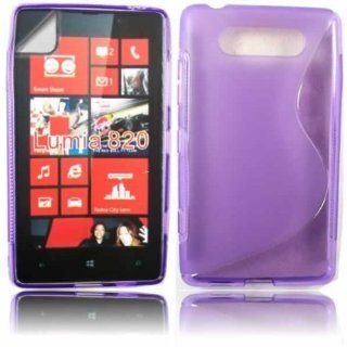 S Line Gel Case Cover Skin And LCD Screen Protector For Nokia Lumia 820 / Purple Cell Phones & Accessories