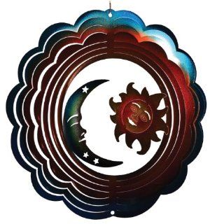 12 inch Medium Metal Blue and Orange Sparkle Moon and Sun Wind Spinner  