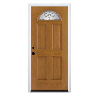 Therma Tru Benchmark Doors Fan Lite Decorative Medium Oak Inswing Fiberglass Entry Door (Common 80 in x 36 in; Actual 81.5 in x 37.5 in)