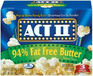 Act II Popcorn, 94% Fat Free Butter Flavored, 3 Count Boxes (Pack of 12)  Microwave Popcorn  Grocery & Gourmet Food