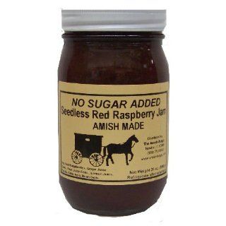 Amish Buggy No Sugar Added Raspberry Jam, Red, 16 Ounce (Pack of 12)  Jams And Preserves  Grocery & Gourmet Food