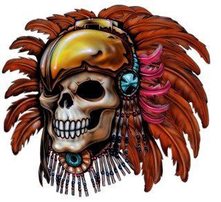 6" Printed native american skull color airbrushed decal sticker for any smooth surface such as windows bumpers laptops or any smooth surface. 