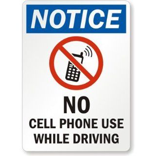 Notice No Cell Phone Use While Driving (with Graphic) Aluminum Sign, 10" x 7" Industrial Warning Signs