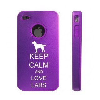 Apple iPhone 4 4S Purple D7083 Aluminum & Silicone Case Cover Keep Calm and Love Labs Labrador Cell Phones & Accessories