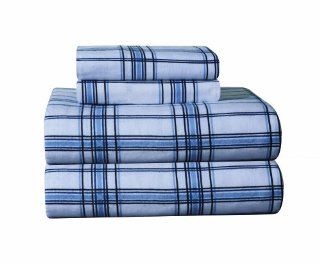 Pointehaven Heavy Weight Printed Flannel Queen Sheet Set, Plaid, Blue   Pillowcase And Sheet Sets
