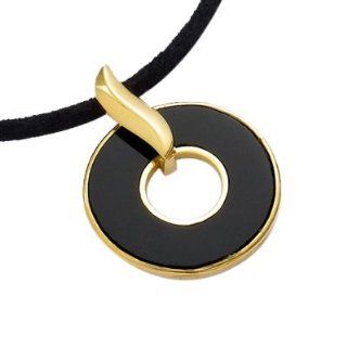 So Chic Jewels   18K Gold Plated Black Onyx Circular Pendant (Sold alone cord necklace not included) Jewelry