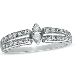 CT. T.W. Marquise Diamond Split Shank Promise Ring in 10K White