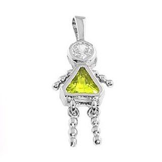 Sterling Silver August Peridot Cubic Zirconia Birthstone Baby Girl Brat Charm Clasp Style Charms Jewelry