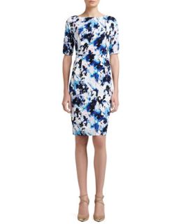 Womens Abstract Paisley Print Stretch Crepe de Chine Dress With Pleats   St.