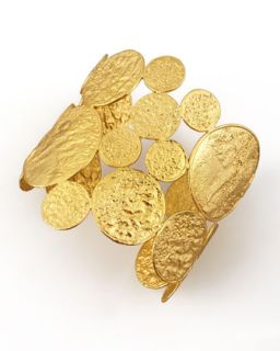 Hammered 22k Gold Plate Medallion Cuff   Nest