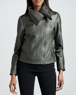 Hand Rubbed Wide Collar Leather Jacket