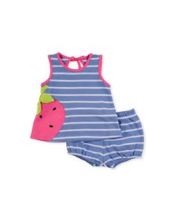 Strawberry Knit Dress & Bloomers Set, Blue, 3 9 Months   Florence Eiseman