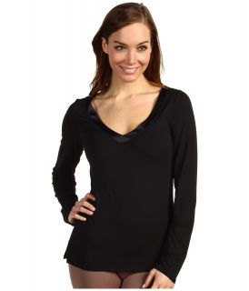 Calvin Klein Underwear Essentials w/ Satin Trim L/S V Neck PJ Top Womens Pajama (Black)
