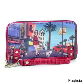Hollywood Print Studded Zip around Wallet