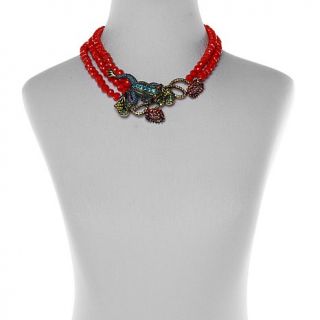 Heidi Daus "Leap Frog" Beaded 3 Row Crystal Accented Station Necklace