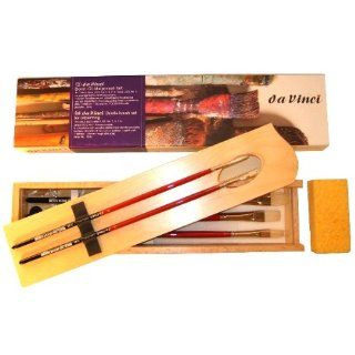 Da Vinci 5245 Maestro 2 Hog Bristle Acrylic and Oil Painting Deluxe Wood Box 5 Brush Set with Wood Mixing Palette