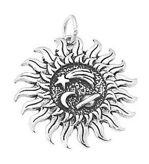 Sterling Silver Flat One Sided Sun with Moon Charm Jewelry