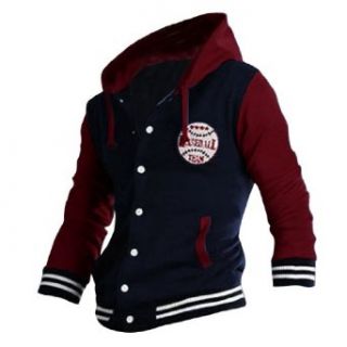 Men Hooded Button Closure Long Sleeve Pockets Below Color Block Jacket at  Men�s Clothing store