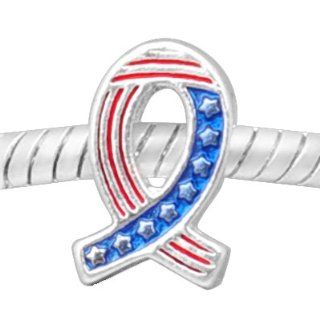 American Flag (Stars & Stripes) Support Our Troops Ribbon Euro Style Compatible Charm Jewelry