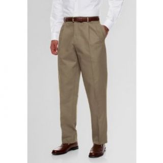 Lands' End Men's Pleat Front Traditional Fit No Iron Prehemmed Chino Pants, 32 30, Khaki at  Men�s Clothing store