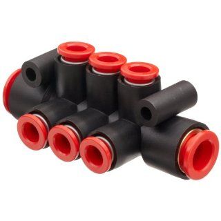 SMC KM11 07 11 6 PBT Push To Connect Tubing Manifold, 2 Inlets 3/8", 6 Outlets 1/4" Tube OD Manifold Tube Fittings
