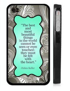 "The best and most beautiful things in the world cannot be seen or even touched   they must be felt with the heart" Helen Keller Quote Mint iPhone 4 4s Case   Black Snap on iPhone Cover with Quote Cell Phones & Accessories