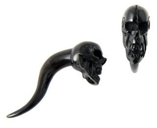 00g Horn Plug with Skull   9.5mm   Pair Body Piercing Plugs Jewelry