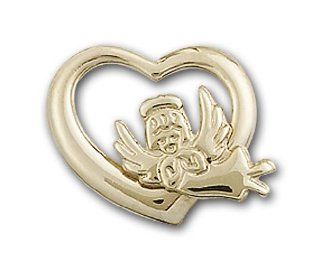 14kt Solid Gold Pendant Heart / Guardian Angel Medal 1/2 x 5/8 Inches  4206  Comes with a Black velvet Box Jewelry