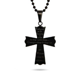 Stainless Steel Serenity Prayer Cross Black Plate Pendant Serenity Cross Necklace Jewelry