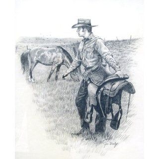 Art Cowboy With Saddle/saddlin Up  Pencil  Jim Daly