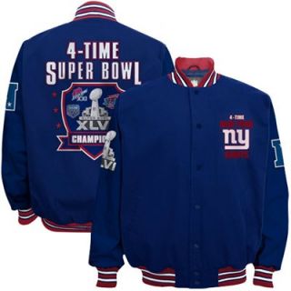 New York Giants Super Bowl XLVI Champions 4 Time Champs Cotton Canvas Jacket   Royal Blue