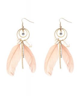 Peach Feather Hoop Drop Earrings