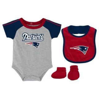 New England Patriots Infant Creeper, Bib & Bootie Set   Ash/Navy Blue/Red