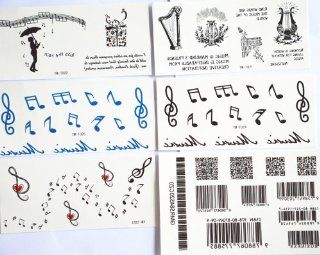 GGSELL GGSELL fashion design hot selling temporary tattoo stickers combination 6pcs/package different designs, it includes Sheet Music/Musician/Musical Instruments/english letter/barcode/etc.  Body Paint Makeup  Beauty