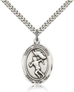 Large Detailed Men's Gold Filled Saint St. Sebastian / Track & Field Medal Pendant 1 x 3/4 Inches Athletes/Soldiers 7610  Comes with a SG Heavy Curb Chain Neckace And a Black velvet Box Necklaces Jewelry
