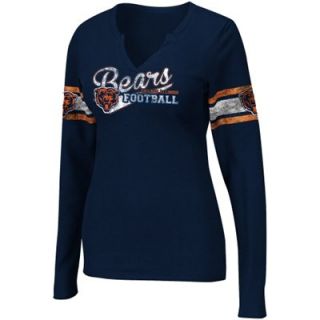 Chicago Bears Ladies Game Day Gal Long Sleeve Thermal V Neck T Shirt   Navy Blue