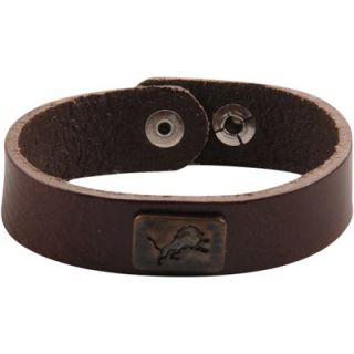 Detroit Lions Square Antiqued Logo Leather Cuff Bracelet   Brown