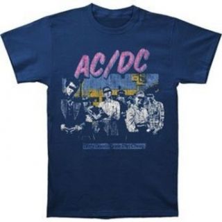 AC/DC 'Dirty Deeds Done Dirt Cheap' Distressed Blue T Shirt (Small) Fashion T Shirts Clothing