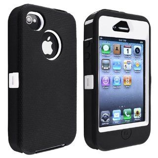 eForCity Hybrid Case compatible with Apple Iphone 4/ 4S, White Hard/ Black Skin (black+white) Cell Phones & Accessories
