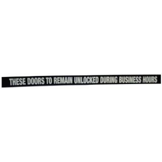 Don Jo DD 4 Rectangle Door Decal, Legend "THESE DOORS TO REMAIN UNLOCKED DURING BUSINESS HOURS", 24" Width x 1 1/2" Height, White On Black (Pack of 10) Industrial Warning Signs