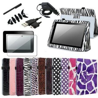 Snap on Cover Fits  Kindle Kindle Fire HD 8.9" White Zebra Pattern PU Leather with Stand Folio + Car Charger + USB Cable + Stylus/Pen  ( does not fit Kindle Fire 2011 or HD 7" 2012 or HD 7" 2013 or HDX 7" 2013 or HDX 8.9" 2013 ) (P