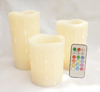 EcoGecko Unilution Wax Drip Effect Flameless Pillar Candles with Remote, Multi Color, Set of 3   Unilution Inc