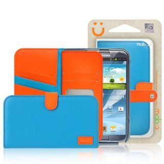 Mobc Galaxy Note 2 II N7100 Leather Case W.Pocket   Two Tone Wallet Leather Case   Screen Protector Included   Retail Packaging   Blue / Orange Cell Phones & Accessories