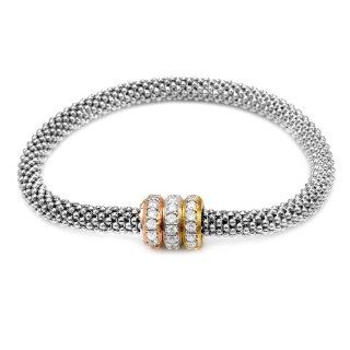 Sterling Silver Italian Rhodium Plated Popcorn Mesh and Cubic Zirconia with Magnetic Clasp Bracelet, 7.5 Jewelry