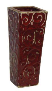 Shop Oxblood red square vase with swirls   porcelain at the  Home Dcor Store
