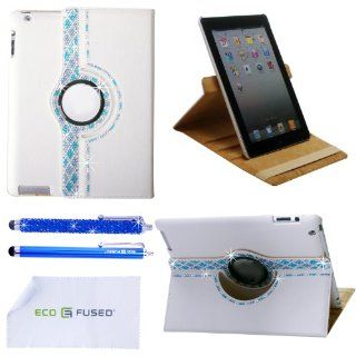 iPad Case Bundle including 1 Rotating Leather Case with Rhinestones for Apple iPad 4 / iPad 3 / iPad 2 including / 2 Stylus Pens / 1 ECO FUSED� Microfiber Cleaning Cloth (Blue) Computers & Accessories