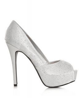 Silver Diamante Peep Toe Heels