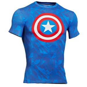 Under Armour Super Hero Logo S/S Compression Top   Mens   Training   Clothing   Black/White