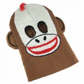 Brown / White Sock Monkey Ski Mask Hat Cap Novelty Knit Caps Clothing