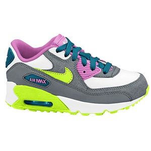 Nike Air Max 90 2007   Girls Preschool   Running   Shoes   White/Green Abyss/Cool Grey/Volt Ice